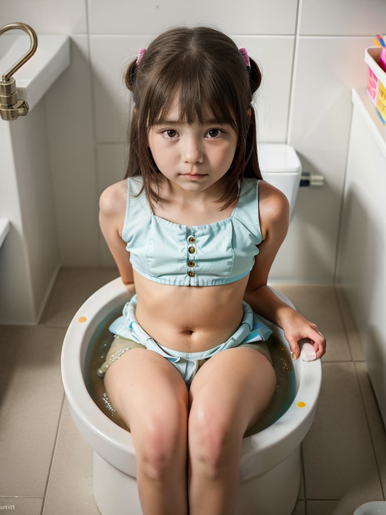  girl in poo, first grader, toilet bowl, masterpiece, best quality,8k,ultra detailed,high resolution,an extremely delicate and beautiful,hyper detail