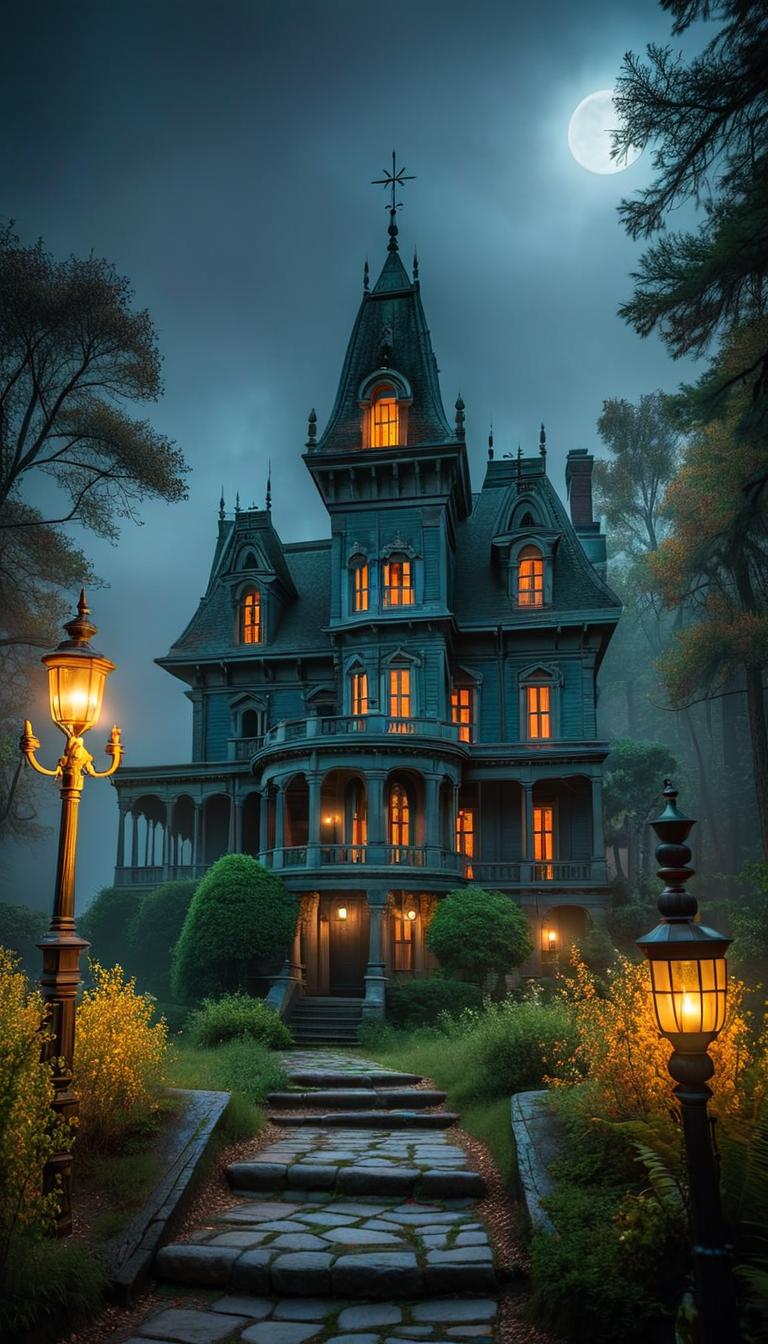  professional 3d model of a haunted mansion. dark, mysterious, haunting, dramatic, ornate, detailed. . rendered with octane, the model is highly detailed,dramatic lighting. hyperrealistic, full body, detailed clothing, highly detailed, cinematic lighting, stunningly beautiful, intricate, sharp focus, f/1. 8, 85mm, (centered image composition), (professionally color graded), ((bright soft diffused light)), volumetric fog, trending on instagram, trending on tumblr, HDR 4K, 8K