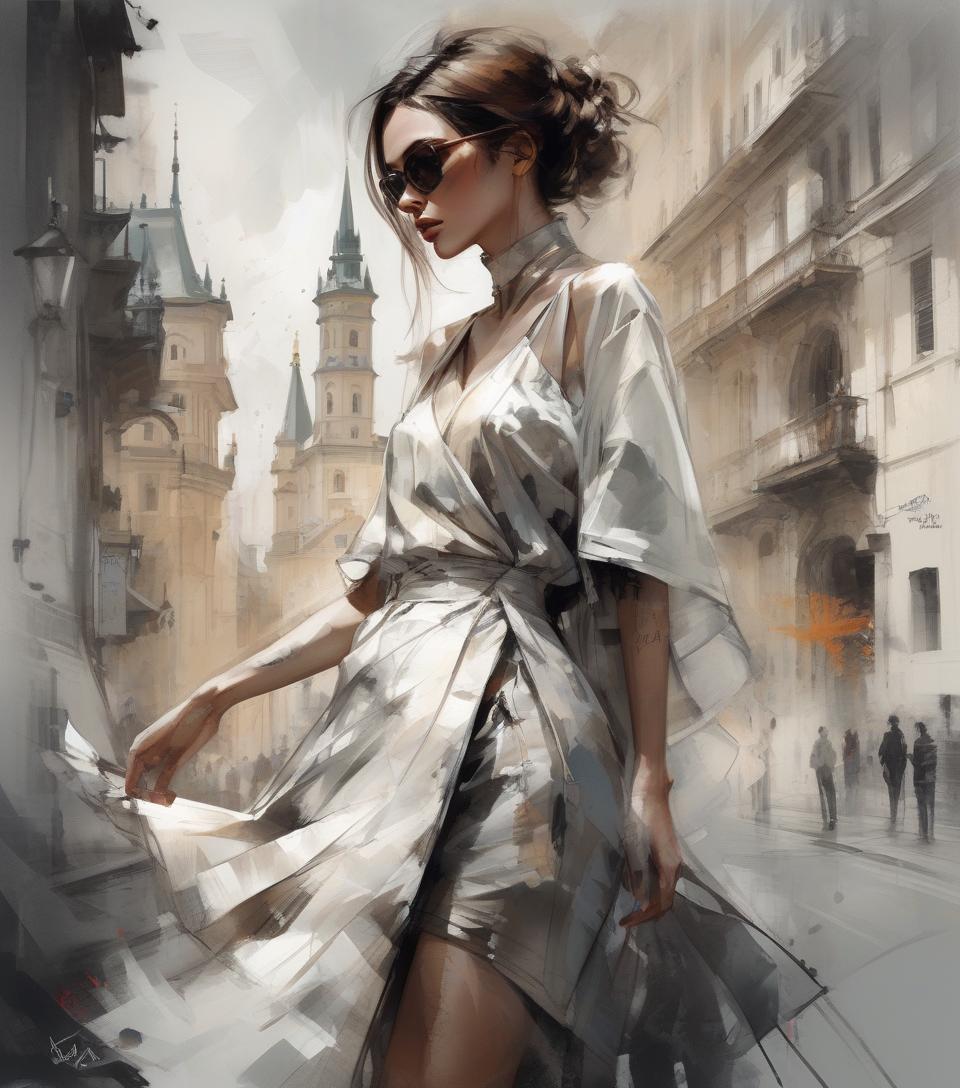  masterpiece, best quality, only one very beautiful woman wearing fashionable designer clothes in bern, with a landmark, perfect poses, soft colors, flowing brushstrokes, low angle, ink painting in the style of artists like russ mills, sakimichan, wlop, loish, artgerm, darek zabrocki, and jean baptiste monge