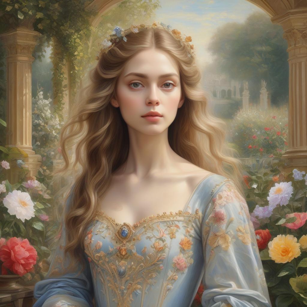  <mymodel>realistic painting of a beautiful woman in a garden, perfect composition, super detailed, high quality, painting strokes, intricate details, highly detailed, renaissance painting, baroque painting, paint texture, symmetrical face, ideal human, ultra details, ethereal lighting