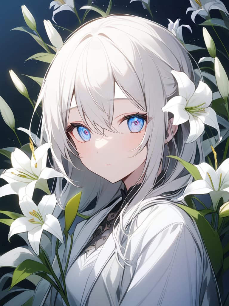  ((eyes,eyes alone: ​​1.5,)),((lilies blooming in the eyes: 1.7,lily flower,white lily)),(()beautiful,eyes only,eyes,eyelashes,mysterious))