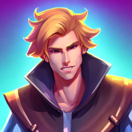 portrait+ style action RPG game character LGBT queer blonde hunk dude face