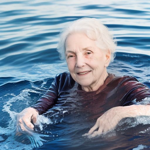  photo of an elderly woman swimming in open water