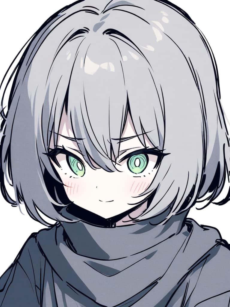  absurdres,highres,breakgirl,monochrome,green only eyes is colored,detailed eyes,monochrome clothing,white background,smilebreak<lora:animeoutline:0.6>