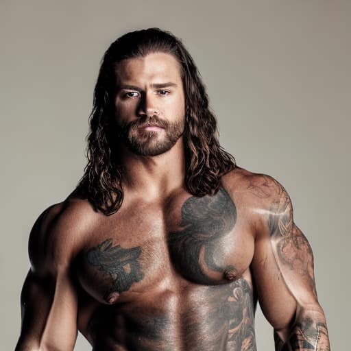 portrait+ style WWE superstar queer brunette hunk dude face