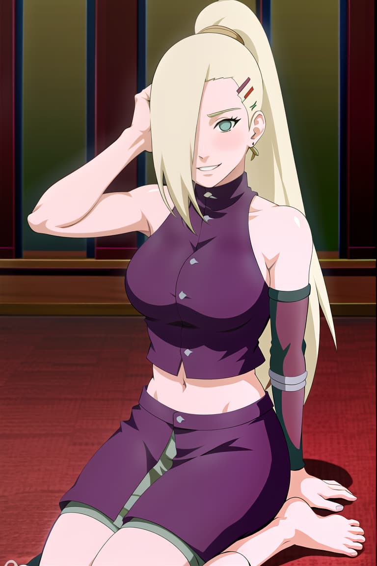  (yamanaka ino:1.2), hair down,(masterpiece, best quality:1.2), ilration, absurdres, highres, extremely detailed,looking at s,bedroom, inside, a is kneeling on and a boy stands in her front ((fellatio))