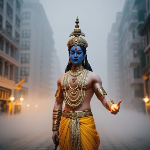  lord krishna picture Apply the Following Styles Cinematic hyperrealistic, full body, detailed clothing, highly detailed, cinematic lighting, stunningly beautiful, intricate, sharp focus, f/1. 8, 85mm, (centered image composition), (professionally color graded), ((bright soft diffused light)), volumetric fog, trending on instagram, trending on tumblr, HDR 4K, 8K