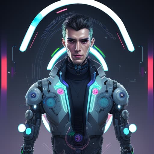  A whirlwind inside the metaverse, guy, male, man, hologram, half body, neurochip, android, cyborg, cyberpunk face, by loish, d & d, fantasy, intricate, elegant, highly detailed, colorful, digital painting, artstation, concept art