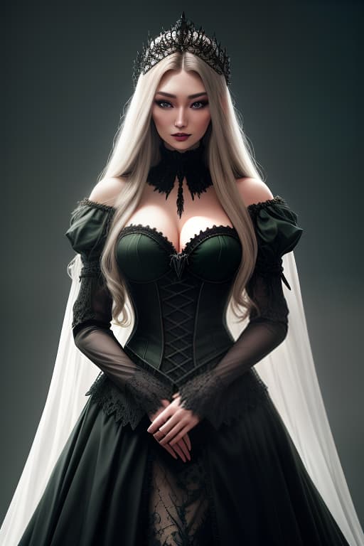  dark castle, gigi hadid with white long hair and green eyes, in a beautiful dress in the middle, in a gothic style hyperrealistic, full body, detailed clothing, highly detailed, cinematic lighting, stunningly beautiful, intricate, sharp focus, f/1. 8, 85mm, (centered image composition), (professionally color graded), ((bright soft diffused light)), volumetric fog, trending on instagram, trending on tumblr, HDR 4K, 8K