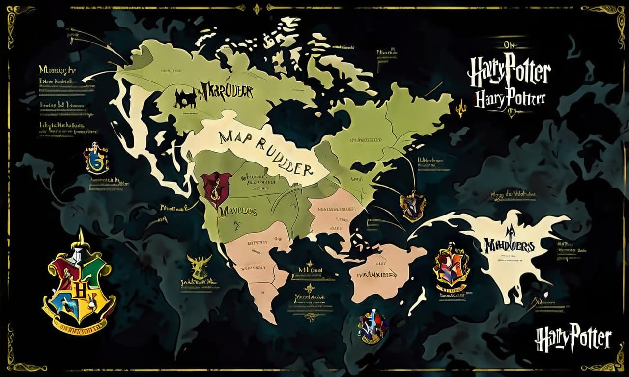  map of marauders from harry potter on a dark background