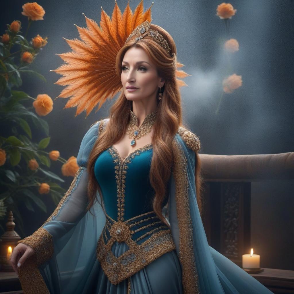  Jane Seymour hyperrealistic, full body, detailed clothing, highly detailed, cinematic lighting, stunningly beautiful, intricate, sharp focus, f/1. 8, 85mm, (centered image composition), (professionally color graded), ((bright soft diffused light)), volumetric fog, trending on instagram, trending on tumblr, HDR 4K, 8K