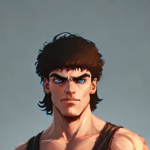 portrait+ style Street fighter actor queer brunette hunk dude face