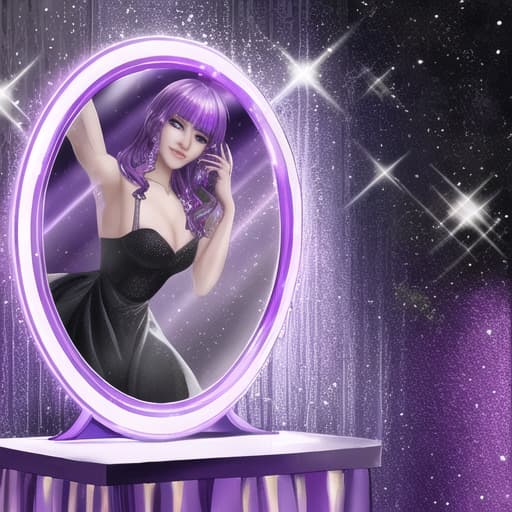  Violeta has purple hair. She is holding a mirror ball