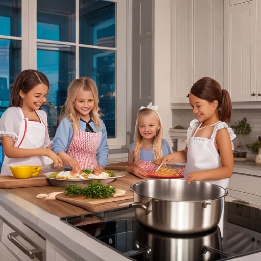  (Mother of four kids cooking ), photorealistic, highly detailed, 4k, high quality hyperrealistic, full body, detailed clothing, highly detailed, cinematic lighting, stunningly beautiful, intricate, sharp focus, f/1. 8, 85mm, (centered image composition), (professionally color graded), ((bright soft diffused light)), volumetric fog, trending on instagram, trending on tumblr, HDR 4K, 8K