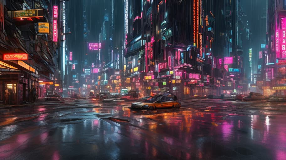  the picture shows a closed area of a huge city from cyberpank universe. 2077, neon lights of the night city all over the place from the saturated pink to the neon yellow. the city is populated by people of different nationality, but mostly asian. they wear implants of different characteristics, modifying their body by their own desire. there's a united community patrol on the streets of the city who calls himself goncimi psami. they're not shy to show a modified weapon to at least cause fear. modern shuttles, temptations the closed zone of the city has its laws and eternal warriors with the consequences of destruction., cyberpunk, in heavy raining futuristic tokyo rooftop cyberpunk night, sci fi, fantasy, intricate, very very beautiful, e hyperrealistic, full body, detailed clothing, highly detailed, cinematic lighting, stunningly beautiful, intricate, sharp focus, f/1. 8, 85mm, (centered image composition), (professionally color graded), ((bright soft diffused light)), volumetric fog, trending on instagram, trending on tumblr, HDR 4K, 8K