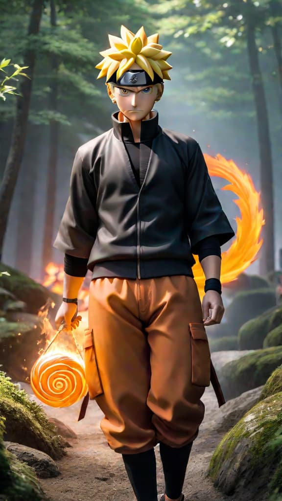  anime art naruto uzumaki from naruto mastering rasengan with intense battles and friendships in konoha village hyperrealistic, full body, detailed clothing, highly detailed, cinematic lighting, stunningly beautiful, intricate, sharp focus, f/1. 8, 85mm, (centered image composition), (professionally color graded), ((bright soft diffused light)), volumetric fog, trending on instagram, trending on tumblr, HDR 4K, 8K