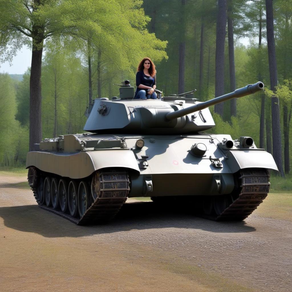  Tyanka is sitting on a T-34 tank