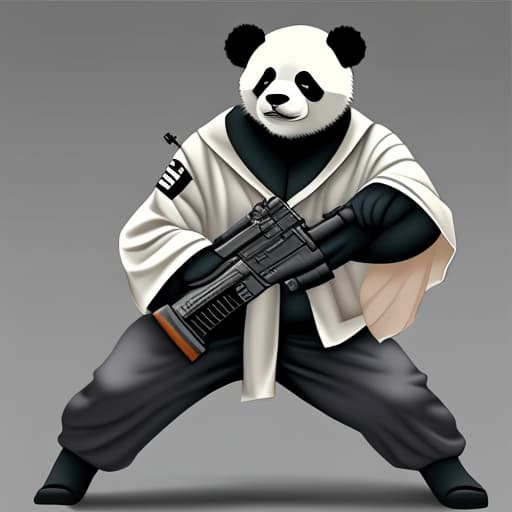  Panda soldier with guns chasing zombies