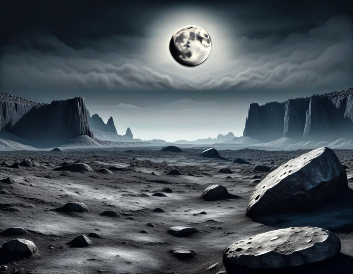  terrible landscape. gloomy atmosphere. rock view of the moon