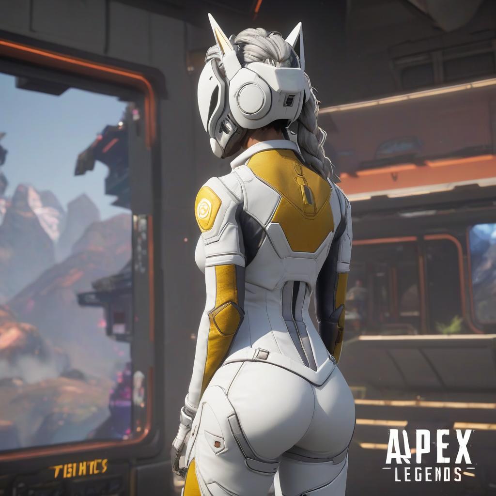  back view of loba's juicy ass, tight white apex legends suit l