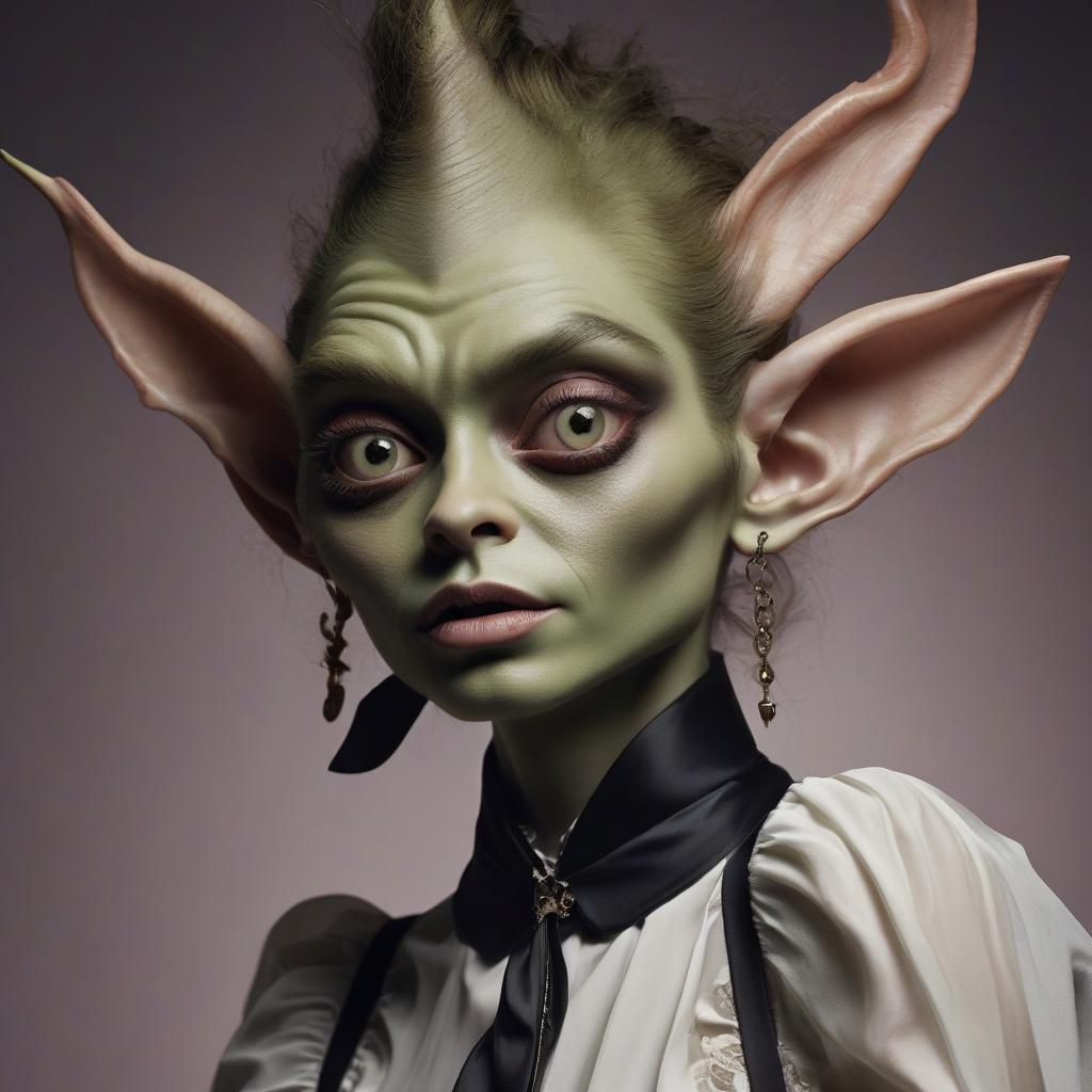  fashion editorial style goblin . high fashion, trendy, stylish, editorial, magazine style, professional, highly detailed