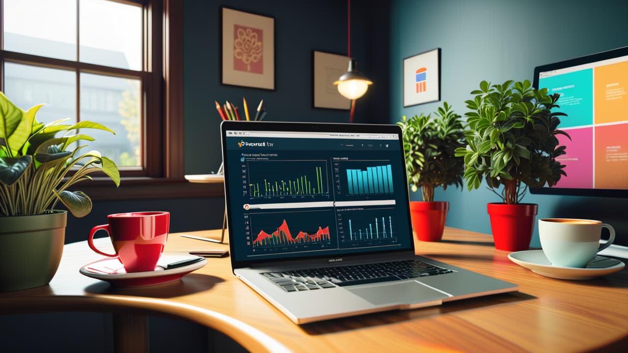  a serene home office with a laptop displaying graphs, a calculator, and a budget planner, surrounded by potted plants, a coffee mug, and a vision board showcasing savings goals and financial aspirations. hyperrealistic, full body, detailed clothing, highly detailed, cinematic lighting, stunningly beautiful, intricate, sharp focus, f/1. 8, 85mm, (centered image composition), (professionally color graded), ((bright soft diffused light)), volumetric fog, trending on instagram, trending on tumblr, HDR 4K, 8K