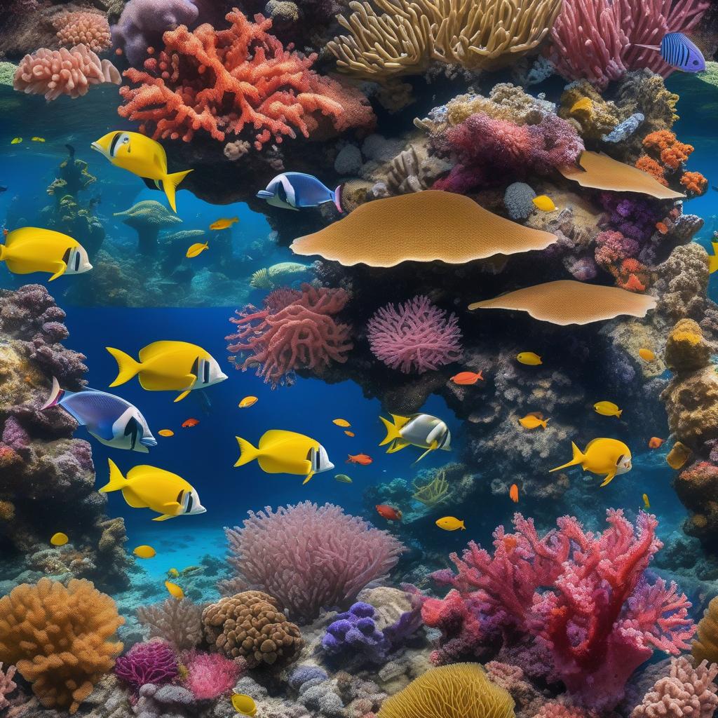  masterpiece, best quality, Most Beautiful in deep sea teeming with vibrant corals, diverse marine life, and enchanting underwater landscapes, full of corals, acrophore, small fishes, anemones, dolphin, various algaes, caves, colorful,all captured in stunning 8k resolution with intricate details.