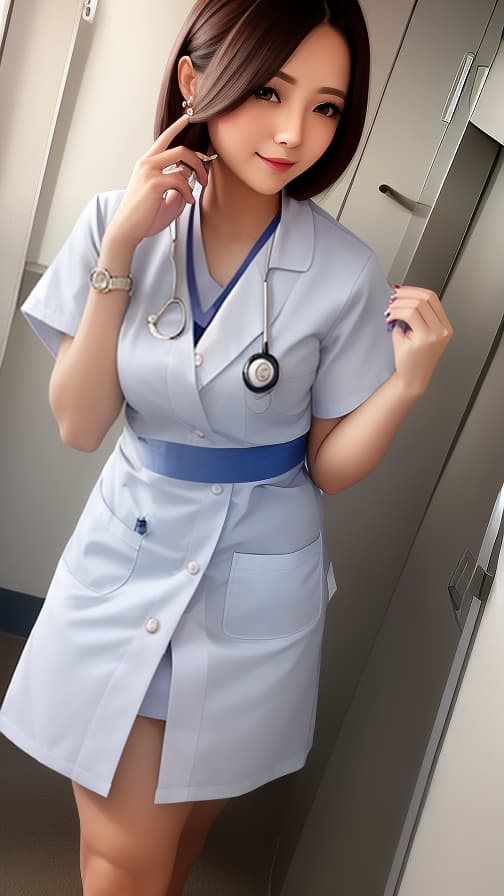  Scene of a nurse in a beautiful miniskirt coming out of a hospital room Female