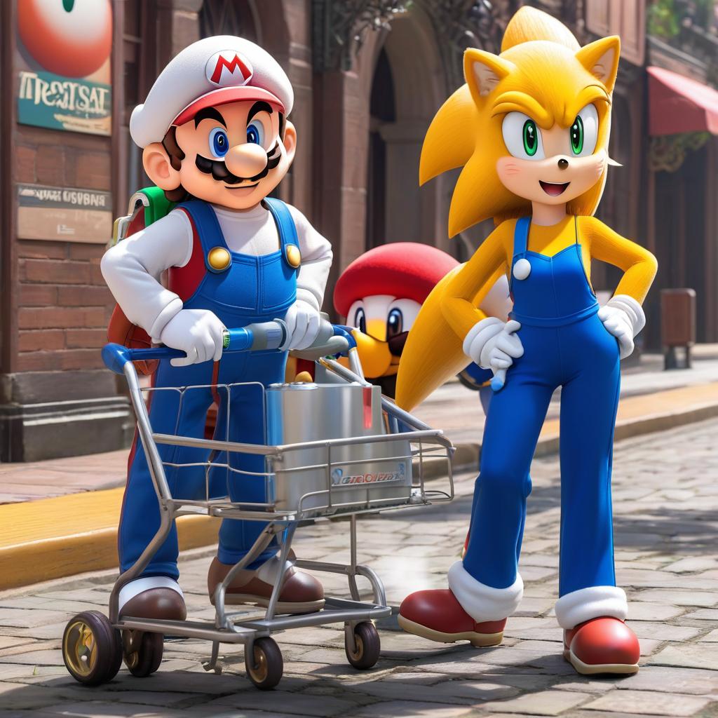  mario and sonic as elderly people both were walking with walkers and have oxygen tanks, award winning, professional, highly detailed, masterpiece