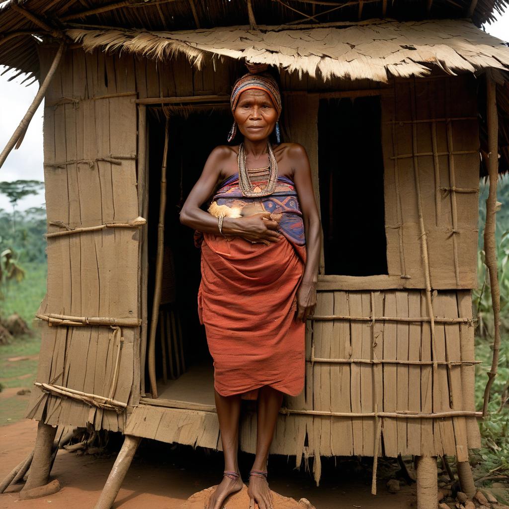  hut on chicken legs, a yaga woman peeks out the window