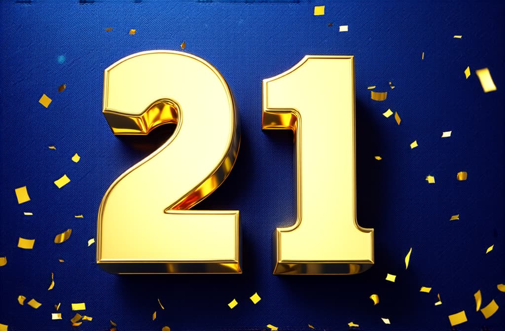  single 3d number "21" on solid background, confetti falling ar 3:2 {prompt}, maximum details