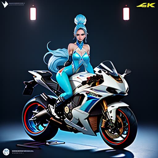  art, female ballerina, white skin, blue hair in bun, dynamic pose, motorcycle, road track, dark and neon, (logo:1.3), vector graphics, brand, design, inspired, (straight:1.3), (symmetrical:0.4) hyperrealistic, full body, detailed clothing, highly detailed, cinematic lighting, stunningly beautiful, intricate, sharp focus, f/1. 8, 85mm, (centered image composition), (professionally color graded), ((bright soft diffused light)), volumetric fog, trending on instagram, trending on tumblr, HDR 4K, 8K