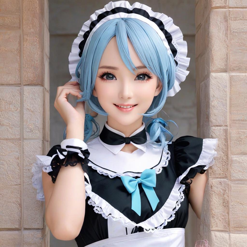  rem resero, maid costumes, mature, beautiful, smiling, blush, award winning, professional, highly detailed, masterpiece