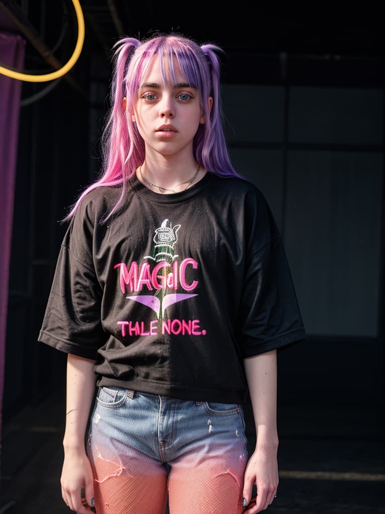  Generate 23 yo Billie Eilish, (magic neon:1.25)