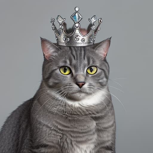  a grey british cat in a crown，