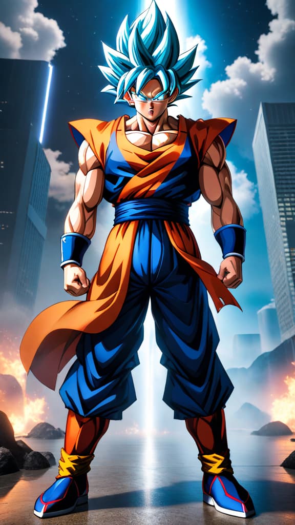  anime art: goku's ultra instinct transformation reveals his father bardock, symbolizing his saiyan heritage and potential. hyperrealistic, full body, detailed clothing, highly detailed, cinematic lighting, stunningly beautiful, intricate, sharp focus, f/1. 8, 85mm, (centered image composition), (professionally color graded), ((bright soft diffused light)), volumetric fog, trending on instagram, trending on tumblr, HDR 4K, 8K