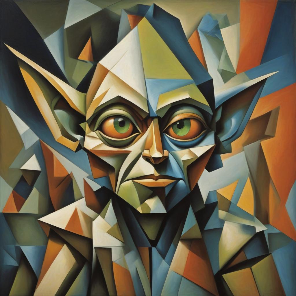  cubist artwork goblin . geometric shapes, abstract, innovative, revolutionary