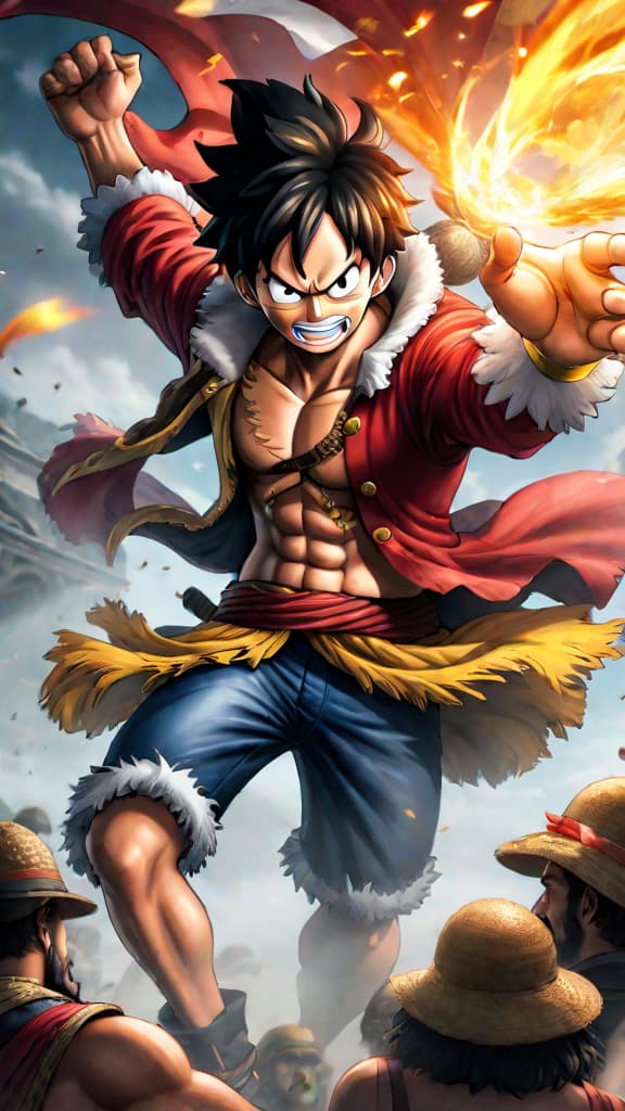  anime art of luffy unveiling a mysterious, powerful haki technique against blackbeard in a intense showdown. hyperrealistic, full body, detailed clothing, highly detailed, cinematic lighting, stunningly beautiful, intricate, sharp focus, f/1. 8, 85mm, (centered image composition), (professionally color graded), ((bright soft diffused light)), volumetric fog, trending on instagram, trending on tumblr, HDR 4K, 8K