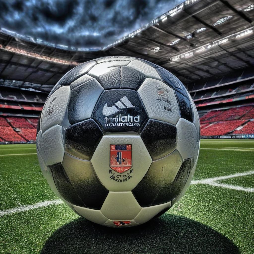  hdr photo of black mirrored football that reflects the best arenas in the world . high dynamic range, vivid, rich details, clear shadows and highlights, realistic, intense, enhanced contrast, highly detailed, perfect hands