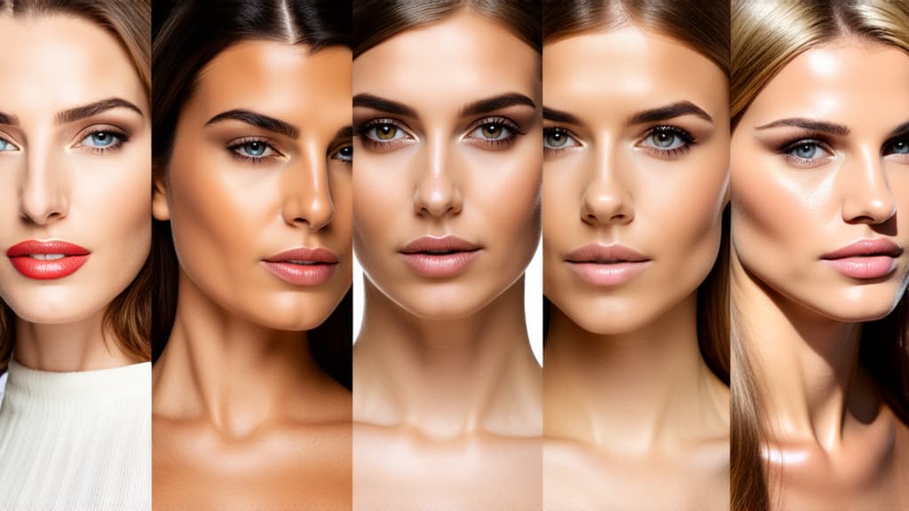  different beauty. set of different female heads of different ages on a light background. ar 16:9, (natural skin texture), highly detailed face, depth of field, hyperrealism, soft light, muted colors