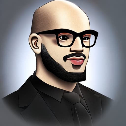  a bald dude with black glasses with a diamond on it.