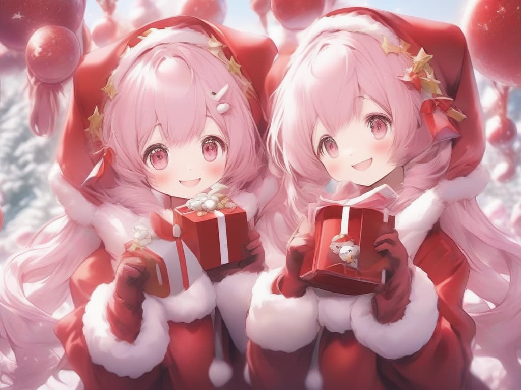  santa cosplay twin tails pink hair color, smile, masterpiece, best quality,8k,ultra detailed,high resolution,an extremely delicate and beautiful,hyper detail