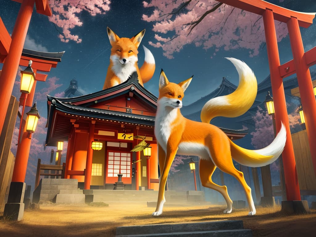  japanese style, yellow, power, real fox, shrine, not human, bewitching, masterpiece, best quality,8k,ultra detailed,high resolution,an extremely delicate and beautiful,hyper detail