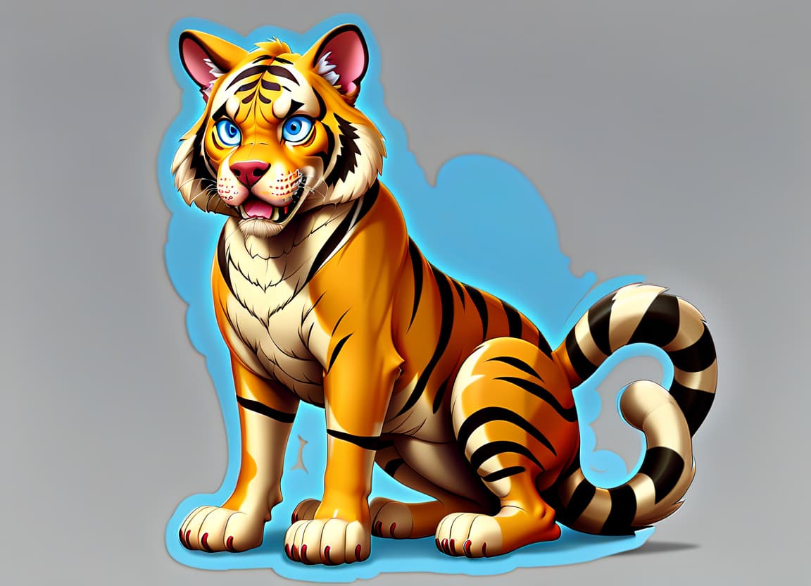  anime artwork animal, hybrid, dog, smooth coat, tiger color, blue eyes, shepherd, serious look, full height, gray background, concept art . anime style, key visual, vibrant, studio anime, highly detailed, sticker