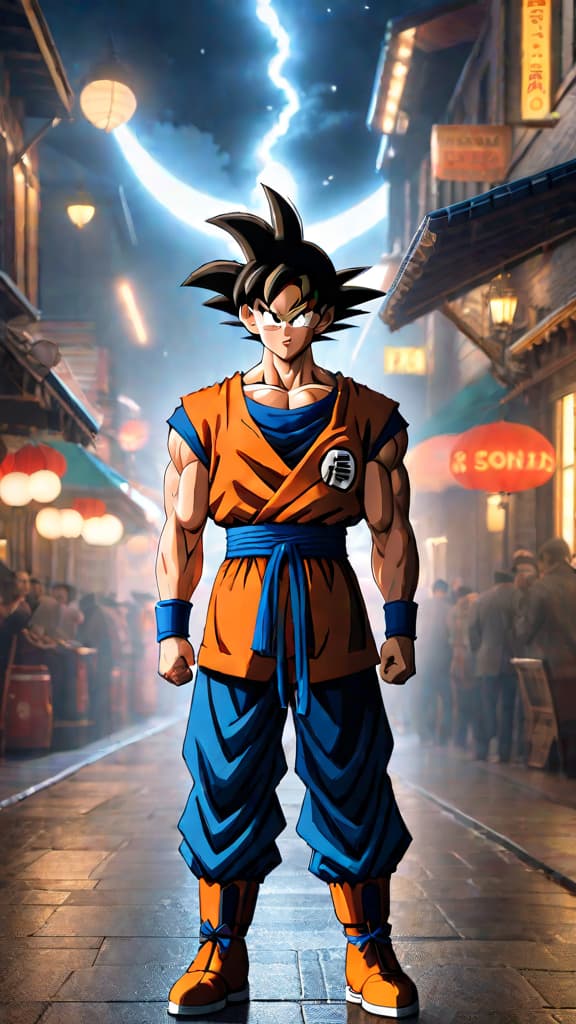  create an anime art of goku from dragon ball embarking on a divine journey towards becoming an angel. hyperrealistic, full body, detailed clothing, highly detailed, cinematic lighting, stunningly beautiful, intricate, sharp focus, f/1. 8, 85mm, (centered image composition), (professionally color graded), ((bright soft diffused light)), volumetric fog, trending on instagram, trending on tumblr, HDR 4K, 8K