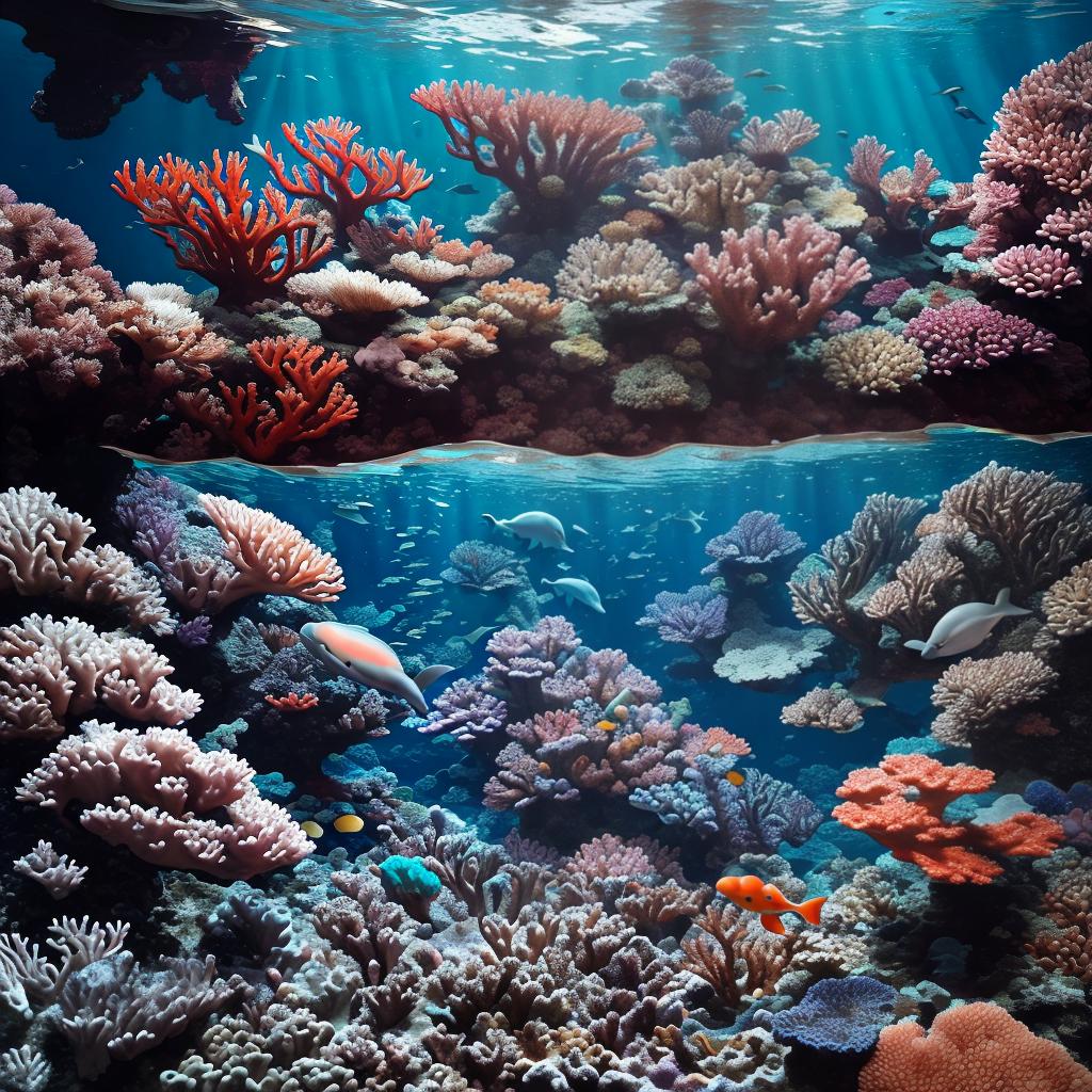  masterpiece, best quality, Most Beautiful in deep sea teeming with vibrant corals, diverse marine life, and enchanting underwater landscapes, full of corals, acrophore, small fishes, anemones, dolphin, various algaes, caves, colorful,all captured in stunning 8k resolution with intricate details.