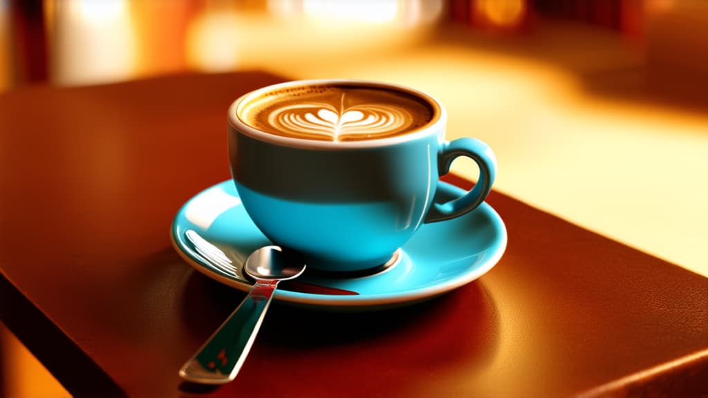  cup of coffee sitting on a saucer, on a table, cozy cafe background, cozy place,, profile image, open, beautiful, miniature, finally, very unusual cafe, fantasy ar 16:9 {prompt}, maximum details