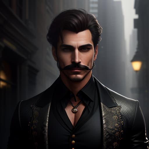  Imposing man, brunette, mustache, carmine eyes, scoundrel, smile, unbuttoned jacket, unbuttoned man, snake, city, mysticism, horror, Photorealistic, Hyperrealistic, Hyperdetailed, analog style, demure, detailed skin, pores, smirk, smiling eyes, matte skin, soft lighting, subsurface scattering, realistic, heavy shadow, masterpiece, best quality, ultra realistic, 8k, golden ratio, Intricate, High Detail, film photography, soft focus hyperrealistic, full body, detailed clothing, highly detailed, cinematic lighting, stunningly beautiful, intricate, sharp focus, f/1. 8, 85mm, (centered image composition), (professionally color graded), ((bright soft diffused light)), volumetric fog, trending on instagram, trending on tumblr, HDR 4K, 8K