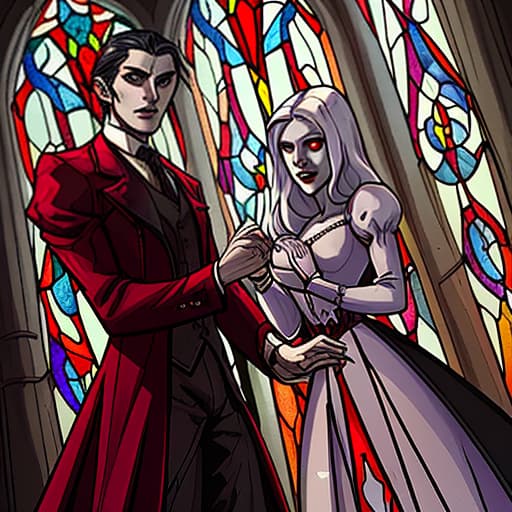  stained glass, two vampires in the middle