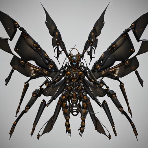  Steampunk cybernetic biomechanical hornet with wings, 3 d model, very coherent symmetrical artwork